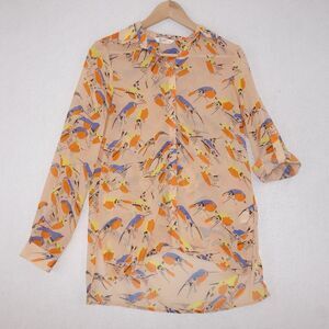 Net Collection Semi Sheer Bird Print Button Up Shirt Blouse Women's 6 Medium